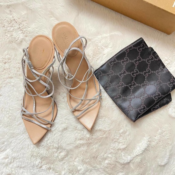 Authentic Silver Strappy Gucci Heels with Dustbag Size 37 1/2 - Picture 4 of 4